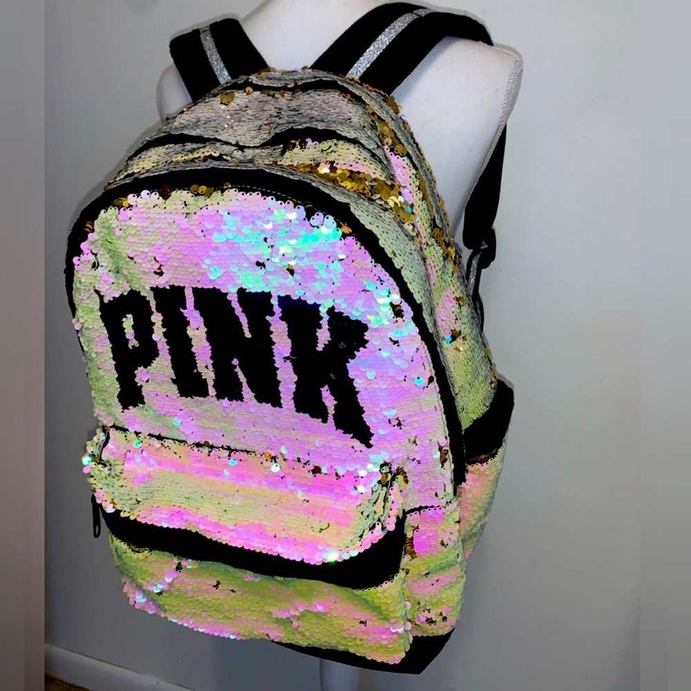 Victoria’s Secret PINK iridescent/gold sequins backpack